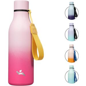 Insulated Water Bottle with Strap,18 oz Double Wall Stainless Steel Vacuum Bottles Metal Water Flask,Cherry