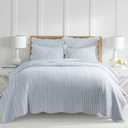 Levtex Home - Martha Stripe Quilt Set - Full/Queen Quilt and Two Standard Shams - Stripe - Blue White - Quilt (88x92in.) and Shams (20x26in.) - Reversible - Cotton
