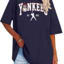 Game Day Shirt Baseball Shirts Women Oversized Baseball Team Graphic Tshirt Baseball Fan Shirt Casual Short Sleeve Tee Tops (Blue, S)