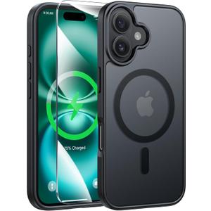 FNTCASE for iPhone 16 Plus Case [Compatible with Magsafe] Translucent Matte Cases with [Screen Protector] Military Grade Shockproof Protective Phone Cover - Black
