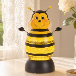 Bee Snow Globe Decor with 6H Timer, Swirling Glitter Snow Globes Spring and Summer Figurine Decorations, USB/Battery Operated, for World Bee Day Spring Holiday Home Decor and Gift (Bee)