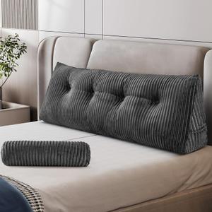Z-hom Large Wedge Pillow Headboard, Full Triangular Headboard Pillow, Reading Pillow Bed with a Roll Pillow for Bed Sitting Up Sleeping, Backrest Cushion Headboard Gap Pillow for Back,Grey