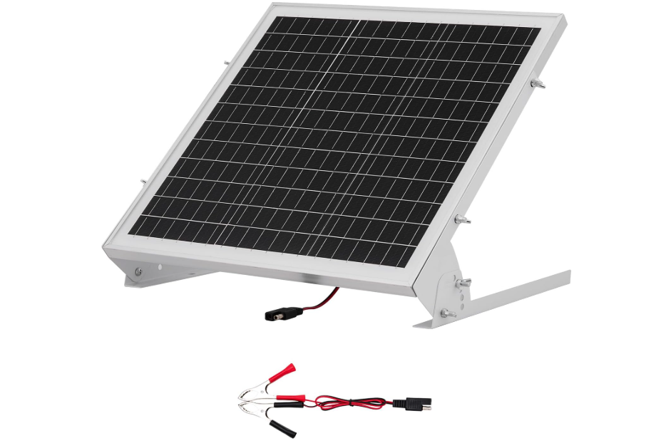 VEVOR 20W 12V Solar Battery Trickle Charger Maintainer, Mono Solar Panel Battery Charger with Built-in MPPT Controller & Adjustable Mount Bracket, IP65 Waterproof for Car Boat RV Trailer House Roof