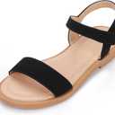 PANDANINJIA Gina Girls Sandals Open Toe Summer Flats Dress Sandals Shoes Toddler/Little Kid/Big Kid (Black Nubuck)