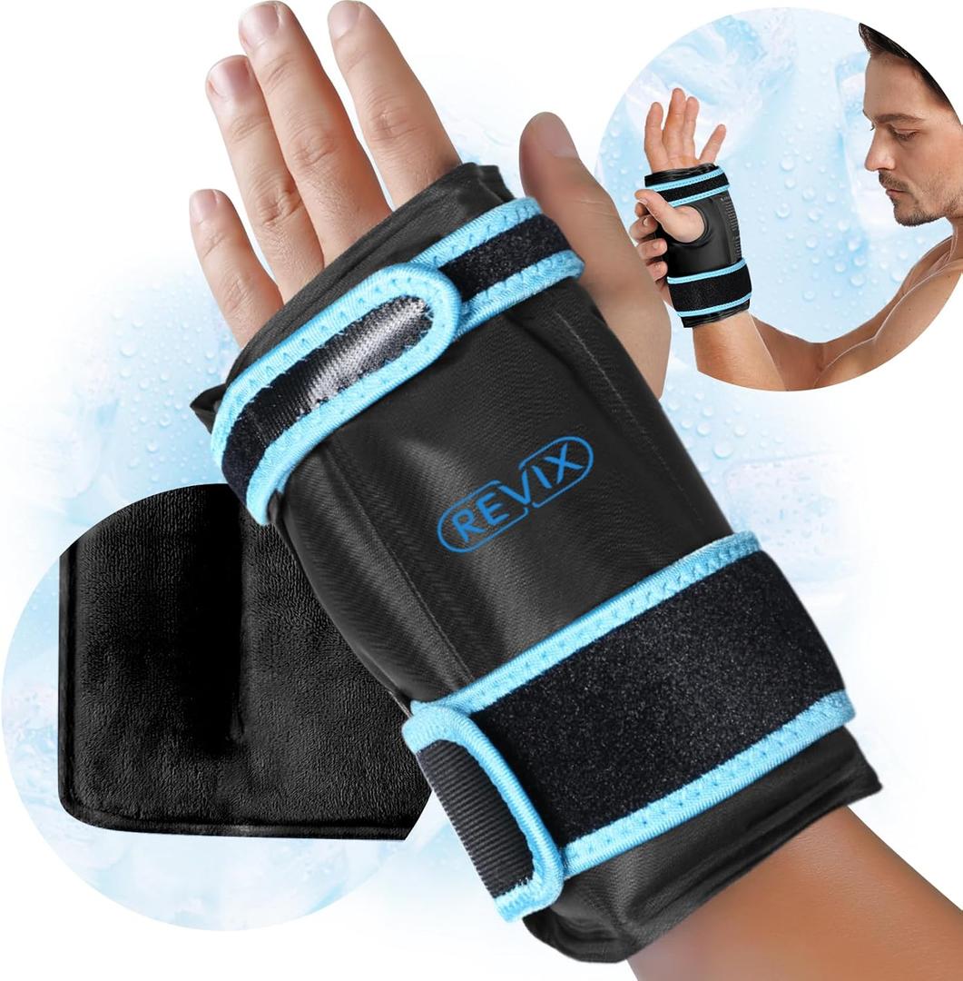 REVIX Hand Ice Pack Wrap for Discomfort Reducing, Reusable Gel Ice Pack for Wrist Relaxation, Promoting Flexibility and Mobility by Cold Compression Therapy, Black
