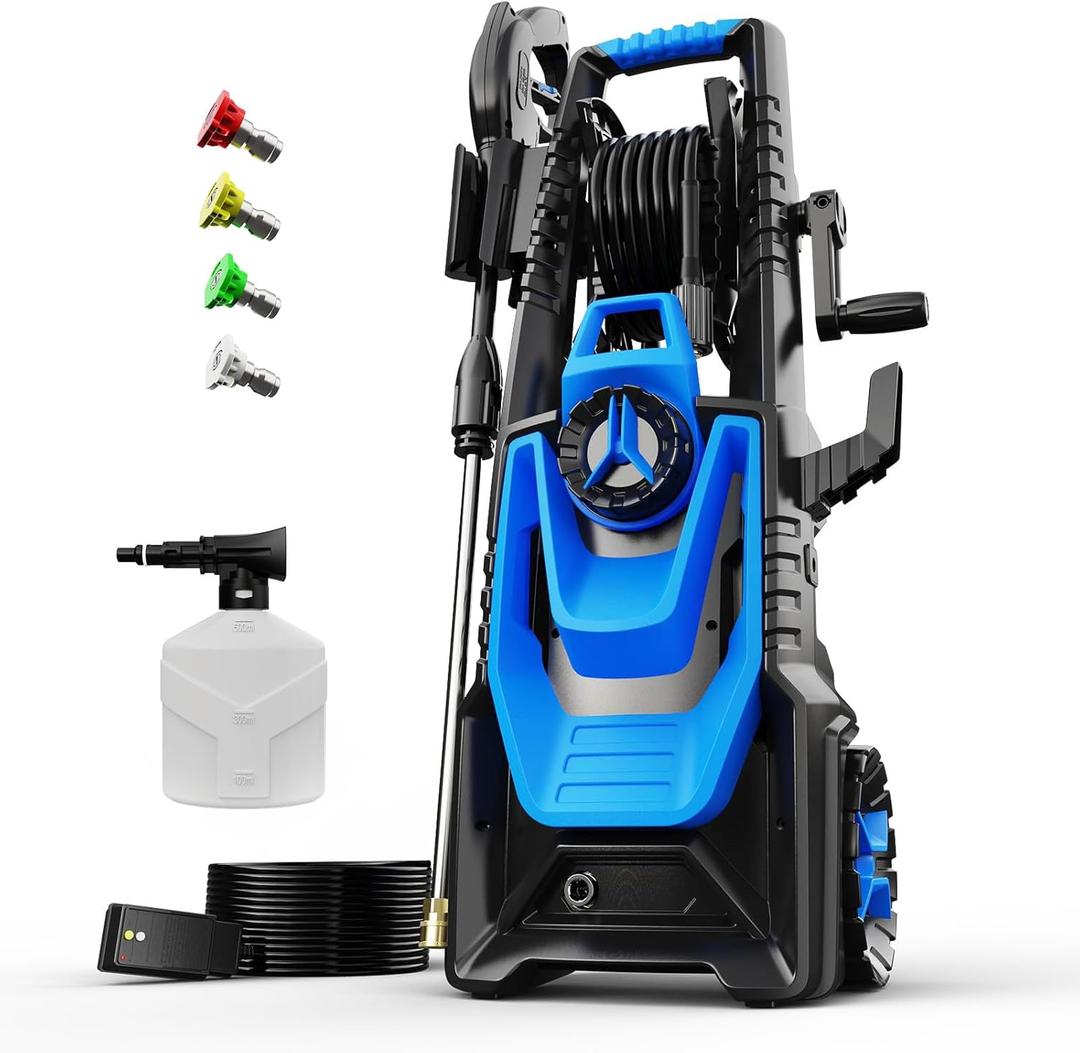 Electric Pressure Washer, 5000PSI 3.2GPM Power Washer with Hose Reel, Foam Cannon, Car Washing Machine with 20FT Hose, 35FT Cord, High Pressure Washer for Deck, Driveway, Patio, Blue
