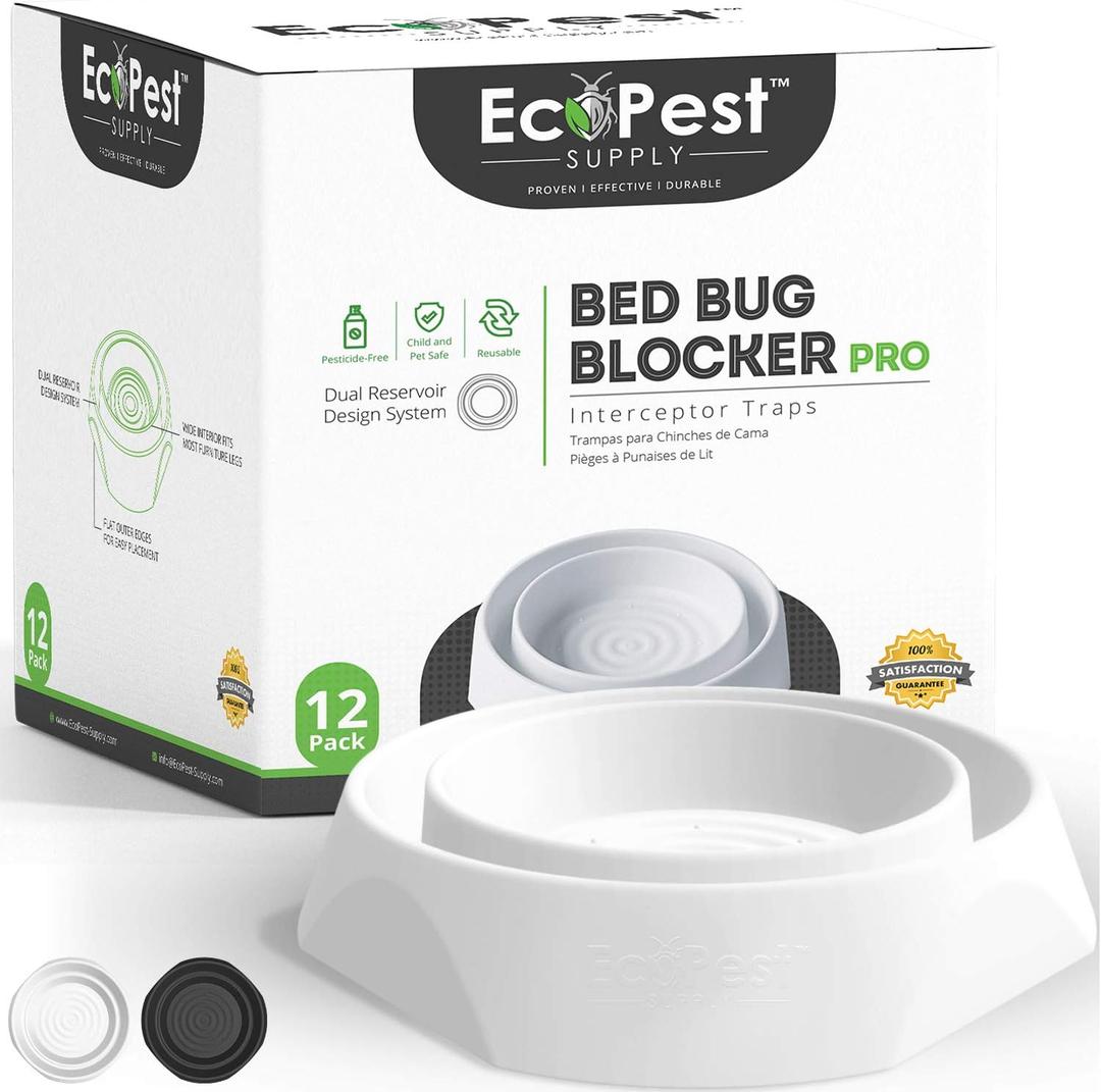 Bed Bug Interceptors  12 Pack | Bed Bug Blocker (Pro) Interceptor Traps | Insect Trap, Monitor, and Detector for Bed Legs (White)