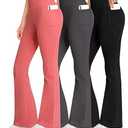 AENLLEY Girl Yoga Flare Wide Leg Tummy Control Stretchy Pants for Causal with Pockets 3 Pack XL