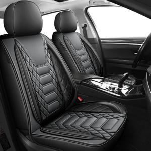FREESOO Universal Front Seat Covers Leather Airbag Compatible Black Grey