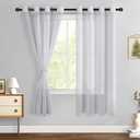 Hiasan Grey Sheer Curtains 63 Inch Length with Tiebacks, Light Filtering Voile Textured Drape Lightweight Grommet Window Curtains for Bedroom, Living Room and Office, W52 x L63, 2 Panels