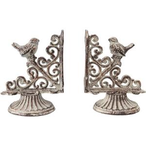 Vintage Book Ends for Heavy Books, Farmhouse Decorative Bookends for Shelves with Non-Skid Base, Antique White Finish for Home Office, 1 Pair