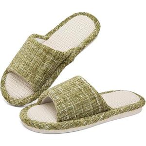 Pack of 2, DX Grandway Womens Slippers, Linen Flax House Slippers for Women Men Unisex, Cute Soft Open Toe Summer Bedroom Slides House Shoes Indoor Outdoor Shower Drys fast