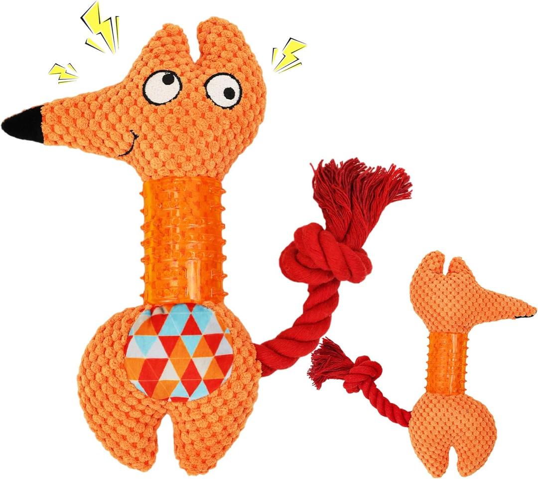 GLURUITE Dog Plush Toy Puppy Teething Squeaky Interactive Chewing Toy with Rope for Small, Medium Dogs