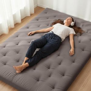 ZonLi Japanese Floor Futon Mattress 100% Cotton Cover Foldable Portable, Queen