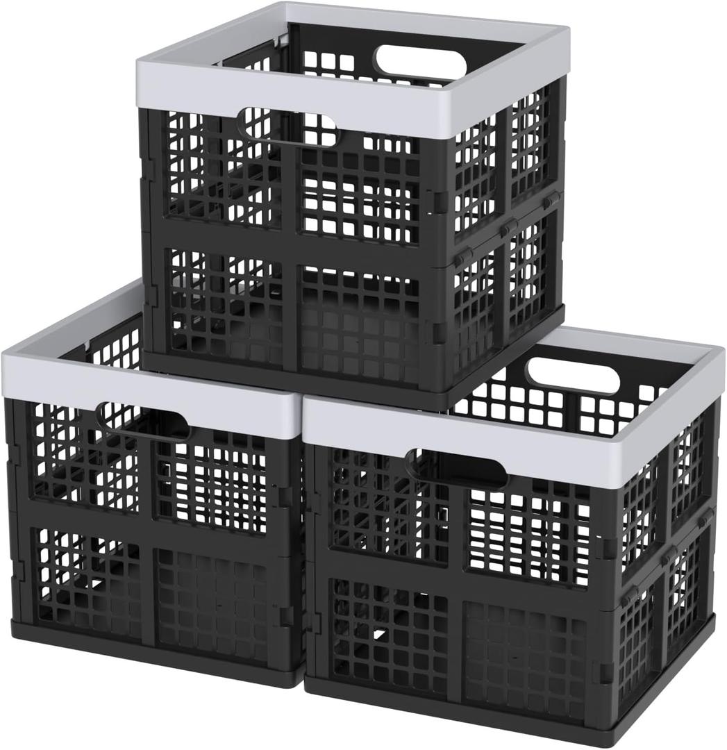 18 L Collapsible Milk Crates, Plastic Stackable Storage Crate, 3-Pack