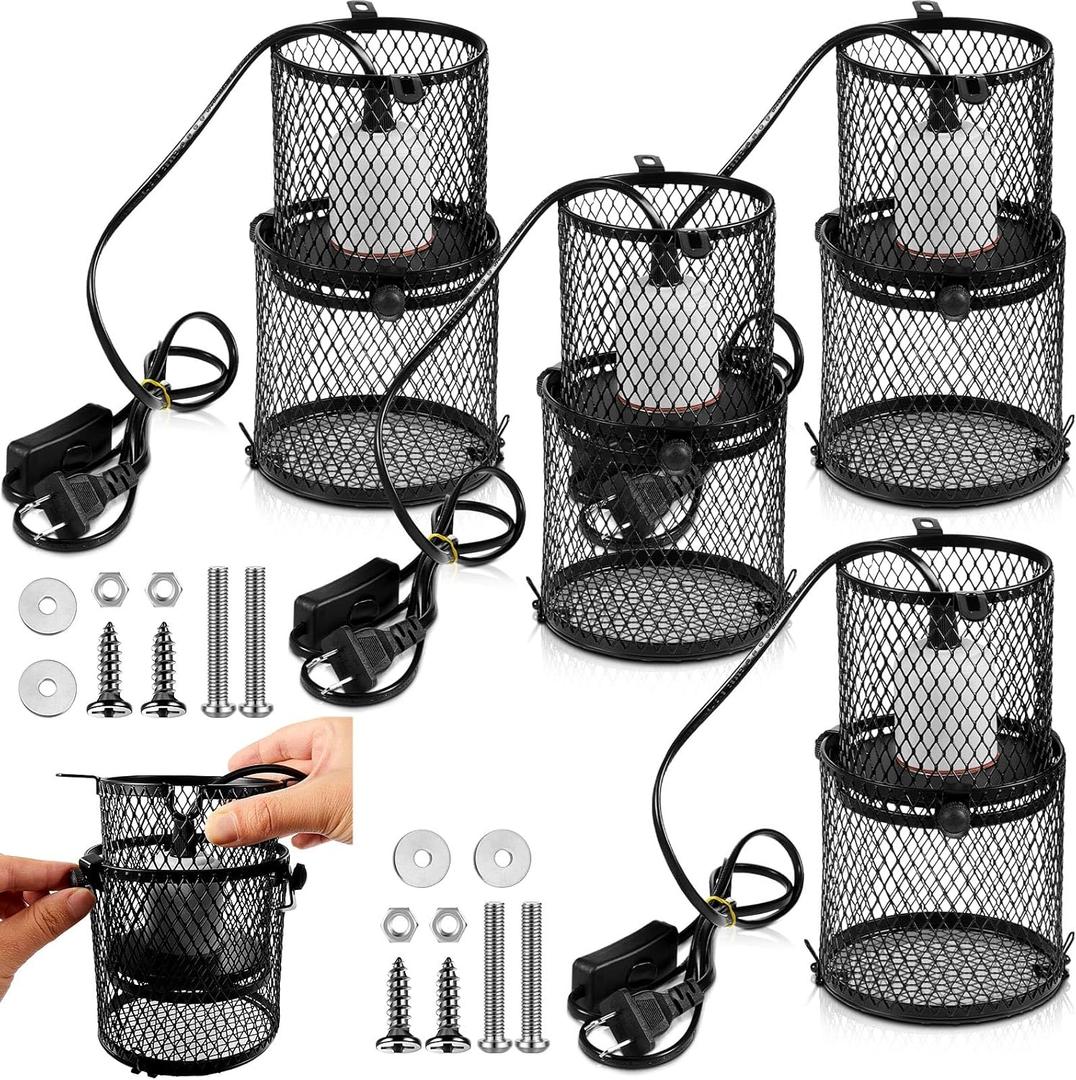 VIHOSE 4 Pcs Retractable Reptile Heat Lamp Holder Reptile Anti Scald Lampshade Ceramic Heat Emitter Heating Lamp Shade with Switch for Pet Amphibian Snakes Lizards Turtle Frogs Chicks, Without Bulb