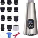 HOMELODY Pull Down Kitchen Faucet Head Replacement, LED Temperature Display Sink Spray Nozzle with 12 Adapters, Kitchen Sink Faucet Head Brushed Nickel
