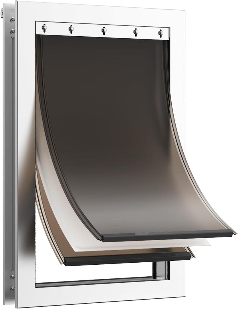 3-Flaps Extreme Weather Dog Door for Exterior Doors, Aluminum Frame and Telescoping Tunnel with Sliding Lock Panel,Suitable for Large Dogs Up to 75 lbs(Large Dog Door,White)