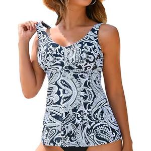 ANFILIA Womens Tankini Top Twist V Neck Bathing Suit Top Flowy Padded Swimsuit Top Swim Tank Top Only Size XL