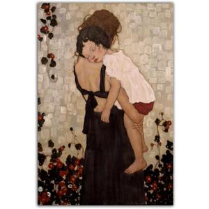 RAOMAAE Gustav Klimt Mother Holding Child Poster Wall Art Picture Print Canvas Painting Modern Home Bedroom Wedding Decor Poster Gift (16x24inch(40x60cm)-No Frame) (24L" x 16W")