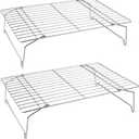 P&P CHEF Cooling Rack Set of 2, 2-Tier Stackable Stainless Steel Wire Racks for Baking Cooking Cooling Roasting, Collapsible & Heavy Duty, Oven Safe & Easy Clean, 15" x 10", Silver