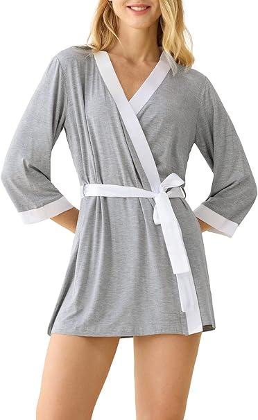 Latuza Women's Bamboo Viscose Short Kimono Robe XL Grey
