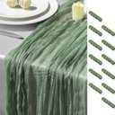 GARIG 12 Sage Green Table Runner for Summer, 10FT Boho Sheer Spring Gauze Cheesecloth Table Runner 35x120Inch for Mother's Day Wedding Party Baby Bridal Shower Birthday Home Decor (12 Pack-35" X 120")
