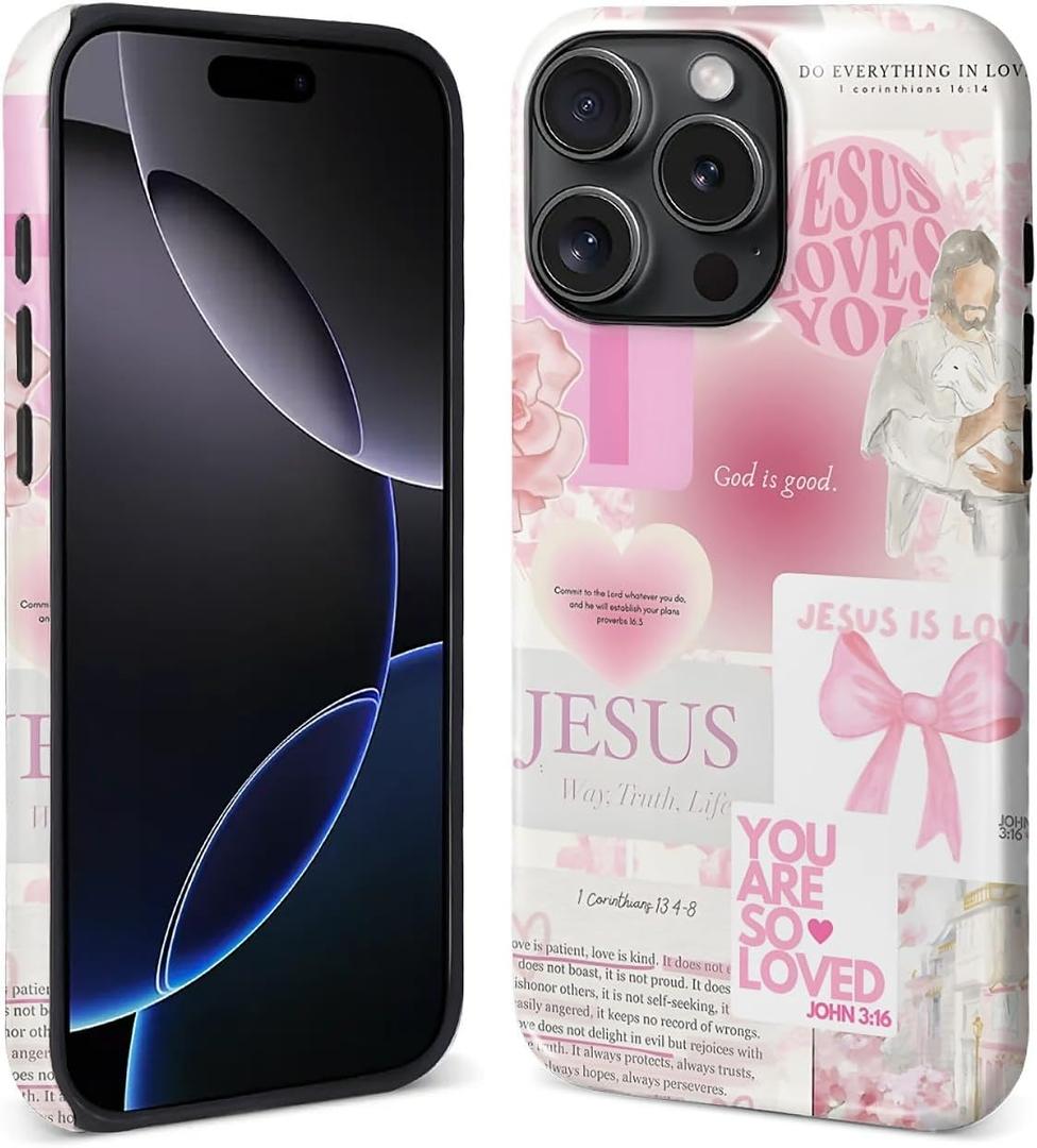 DAIZAG Case for iPhone 15 Pro Max [Compatible with Magsafe] for Girl Women Scratch Resistant Shockproof Coquette Case, Christian Preppy Collage God
