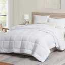 Nestl Queen Comforter - Quilted Down Alternative, All Season White, Queen Size with Corner Tabs