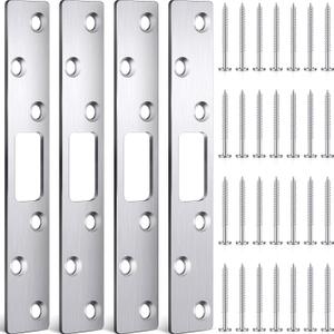 4 Pcs 6 Inch Door Strike Plate Security Latch Strike Stainless Steel Door Reinforcement Plate with Screws for Exterior Deadbolt Armor Heavy Duty Residential Use, Silver(Sliver)