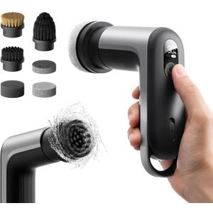 HOTO Grip Cordless Electric Spin Scrubber, IPX7 Waterproof, Lightweight at 0.65 lb with 6 Brush Heads, Powerful Cleaning Scrubber, for Bathroom, Kitchen, Tile, Shower