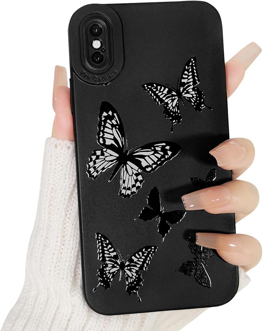 Lovmooful Compatible for iPhone X/XS Case Cute Cool Butterfly Black Design for Girls Women Soft TPU Shockproof Protective Girly for iPhone X/XS-Seven Butterflies