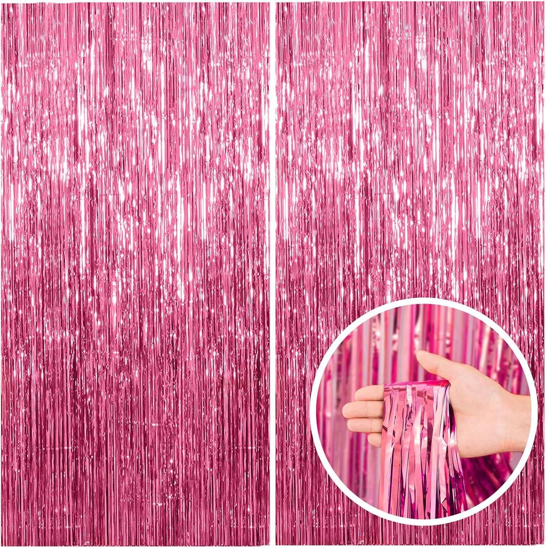 2 Pack Pink Backdrop Party Decorations Tinsel Curtain Party Backdrop Foil Fringe Birthday Decorations Photo Booth Streamer Backdrop Pink Theme Bachelorette Graduation Decor (39.4"W x 78.7"L (Pack of 2))