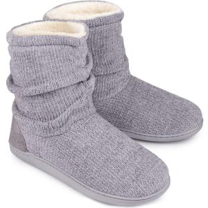 LongBay Women's Cozy Winter Slipper Boots Warm Chenille Knit Bootie Memory Foam Non-Slip Indoor Outdoor House Shoes (9-10, Grey)