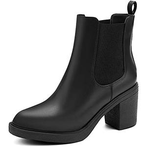 MaxMuxun Women's Chelsea Ankle Boots with Heels Slip on Round Toe Platform Heeled Booties for Women Size 10