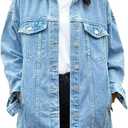 Omoone Women's Oversized Mid Long Denim Jacket Jean Biker Coat (0199-Denim Blue-XL)
