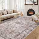 Pauwer Washable Area Rug 9x12, Large Boho Living Room Area Rugs, Soft Vintage Rug Carpet for Bedroom, Non Slip Low-Pile Distressed Accent Rug for Bedroom Dining Room Entryway Dorm Kitchen, Beige (9'x12', Beige)