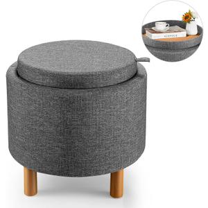 SlickBlue Round Storage Ottoman with Removable Lid, Tray, and Soft Cushion Seat