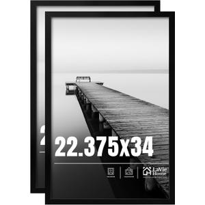 LaVie Home 22.375x34 Picture Frame 2 pack, Display Pictures 22.375 x 34 Puzzle Frame, 22.375x34 Black Photo Frame with HD Plexiglass, Display Frame for Vertical or Horizontal, Classic Collection