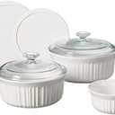 CorningWare French White 7-Pc Ceramic Bakeware Set with Lids Chip and Crack Resistant Stoneware Baking Dish, Microwave, Dishwasher, Oven, Freezer and Fridge Safe