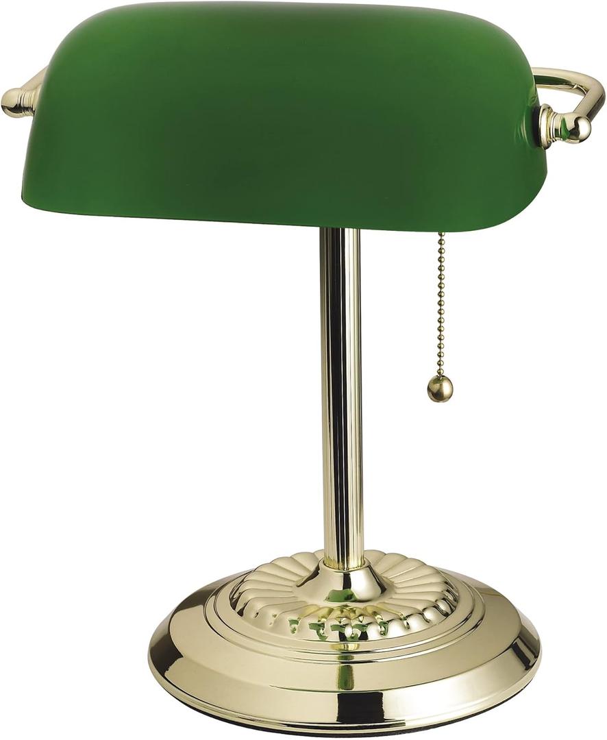 Catalina Lighting 17466-017 13.5'' Traditional Banker's Lamp Light Fixture with Green Glass Cylinder Shade for Office, Library, Living Room, or Dorm, Polished Brass Catalina Lighting 17466-017 13.5'' Traditional Banker's Lamp Light Fixture with Green Glass Cylinder Shade for Office, Library, Living Room, or Dorm, Polished Brass