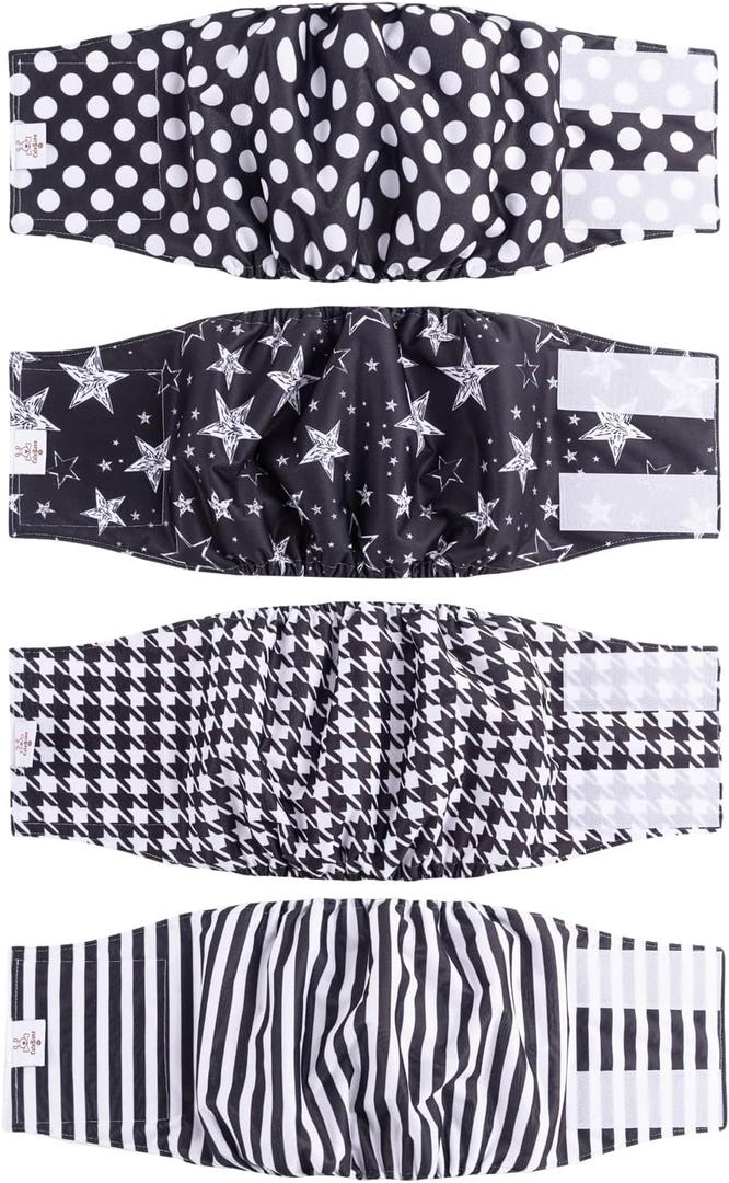 CuteBone Dog Diapers Male 4 Pack Puppy Wraps Reusable Doggie Belly Bands for Male Dogs Small Medium Large FGG01M