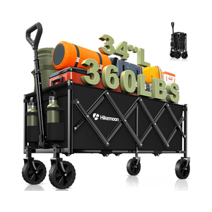 34'' Extra Long Collapsible Wagons Carts Foldable, 360LBS Heavy Duty Folding Beach Wagon Cart with Wheels, Portable Utility Outdoor Wagon for Grocery, Shopping, Garden, Sports, Camping, Black