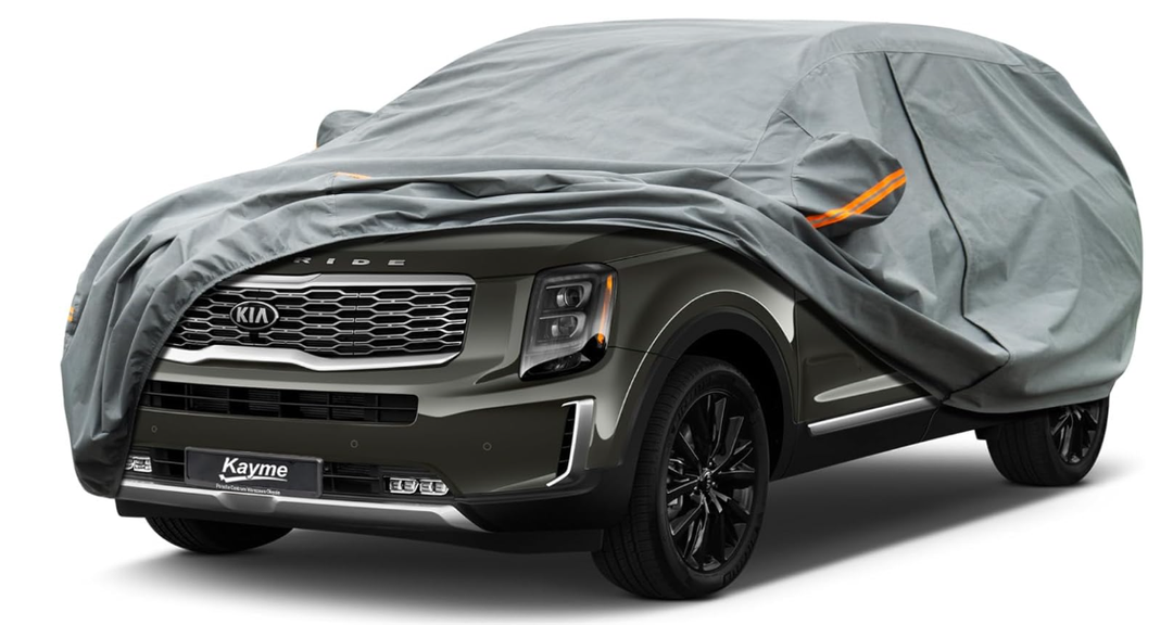Cartist Full Car Cover Fits for Kia Telluride 2020 2021 2022 2023 2024 Accessories All Weather Waterproof SUV Car Protection Cover Outdoor for Telluride Anti UV with Zipper Reflective Safety Strips