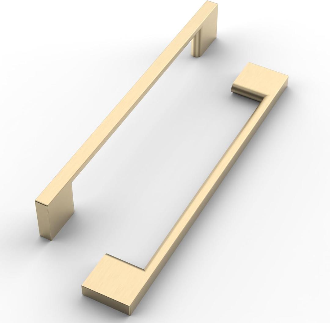 FILTA 10 Pack 6.3 Inch(160mm) Hole Centers Brushed Brass Cabinet Pulls,Stylish Kitchen Cabinet Handles Zinc Alloy Gold Cabinet Hardware for Cabinets Cupboard Handles Drawer Pulls