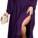SCOMCHIC Women's Plus Size Fall Dresses Long Sleeve Square Neck Smocked Flowy A-Line Formal Wedding Guest Maxi Dress (XXL)