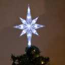 Alpine Corporation 13" Tall Snowflake 8-Point Tree Topper with 11 Cool White LED Lights, Christmas Decoration with Timer Function, and Radiant Glow for Holiday Trees