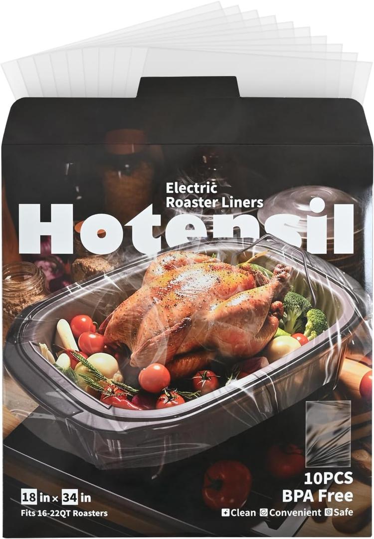 Hotensil Electric Roaster Liners & Slow Cooker Liners, 10 Count 34 x 18 Inch Universal Fit for 16-22 Quart Roasters, Mess-Free Cooking, Disposable Oven Liners for Easy Cleanup, Cooking Bag