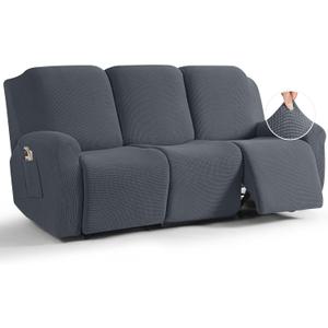 TAOCOCO Recliner Sofa Covers 8-Pieces Stretch Large Couch Covers for 3 Seats Reclining Slipcovers Soft Jacquard Pattern Furniture Protector (Grey)