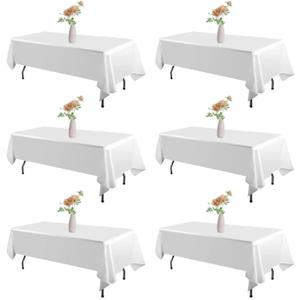 6 Pack White Table Cloth Rectangle for 6ft Tables 60102 Inch Polyester White Table Cover Washable Reusable Decorative Rectangle Tablecloth for Party Wedding Banquet Birthday